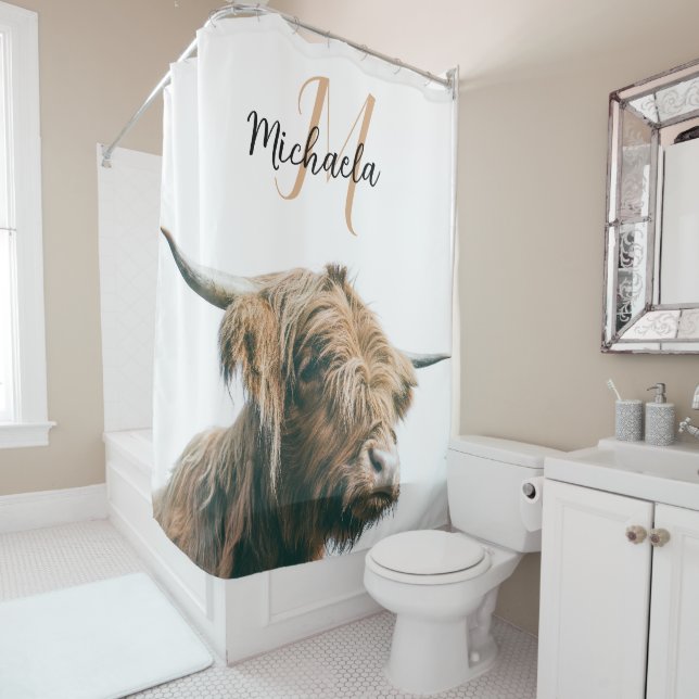 Highland cow portrait custom name initial monogram (In Situ)