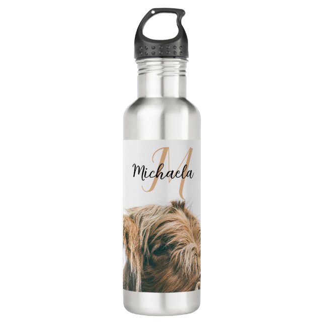 Highland cow portrait custom name initial monogram 710 ml water bottle (Front)