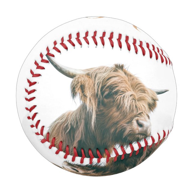 Highland cow portrait custom name initial monogram baseball (Front Left)