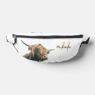 Highland cow portrait custom name initial monogram fanny pack
