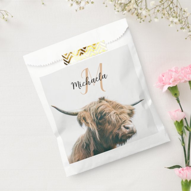 Highland cow portrait custom name initial monogram favour bag (Sealed)
