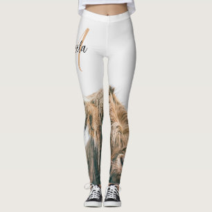 Highland cow portrait custom name initial monogram leggings