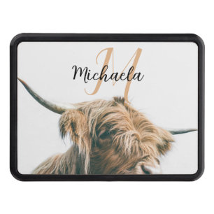 Highland cow portrait custom name initial monogram trailer hitch cover