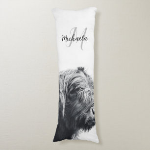 Highland cow portrait initial monogram black white body pillow