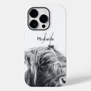 Highland cow portrait initial monogram black white Case-Mate iPhone 14 pro case