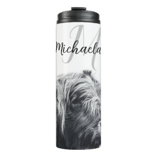 Highland cow portrait initial monogram black white thermal tumbler