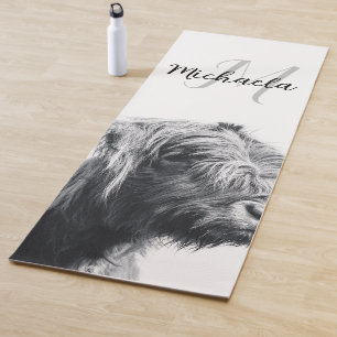 Highland cow portrait initial monogram black white yoga mat