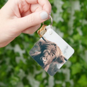 Highland cow portrait keychain