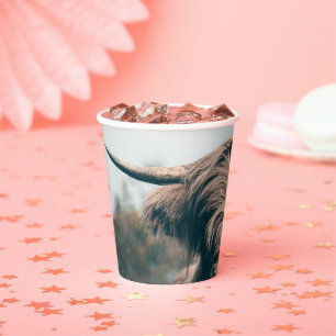 Highland cow portrait paper cups