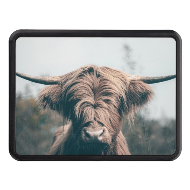 Highland cow portrait trailer hitch cover (Front)