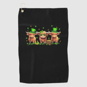 Highland Cow Print St Patricks Day Shamrock Irish  Golf Towel