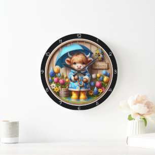 Highland Cow Rainy Day Wall Clock