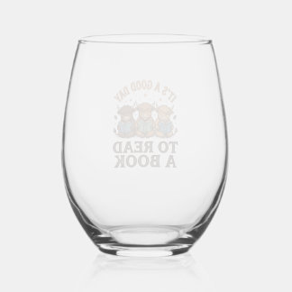 Highland Cow Reading Book Lover Vintage Shirt Desi Stemless Wine Glass