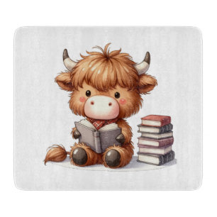 Highland Cow Reading Books Cutting Board