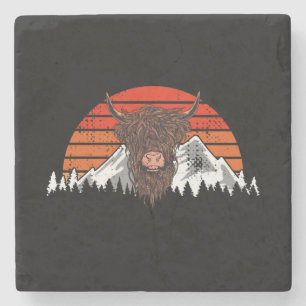 Highland Cow Retro Vintage Stone Coaster