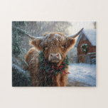 Highland Cow Rustic Barnyard Christmas Jigsaw Puzzle<br><div class="desc">Celebrate the holiday season with this charming artwork featuring a Highland cow in a rustic barnyard setting. The warm,  festive tones and cozy farm backdrop evoke the spirit of Christmas,  making it a perfect piece for animal lovers and those who cherish a countryside Christmas.</div>