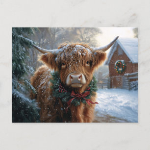 Highland Cow Rustic Barnyard Christmas Postcard