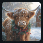 Highland Cow Rustic Barnyard Christmas Square Sticker<br><div class="desc">Celebrate the holiday season with this charming artwork featuring a Highland cow in a rustic barnyard setting. The warm,  festive tones and cozy farm backdrop evoke the spirit of Christmas,  making it a perfect piece for animal lovers and those who cherish a countryside Christmas.</div>