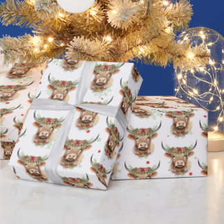 Highland Cow Rustic Christmas Wrapping Paper 