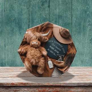 Highland Cow Rustic farm pregnancy announcement Photo Block