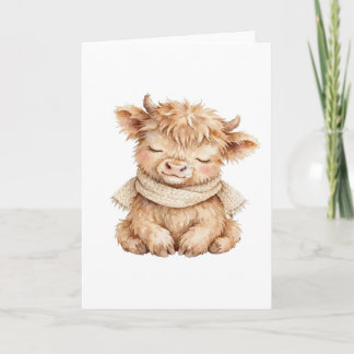 Highland Cow Scarf Watercolor Greeting Card