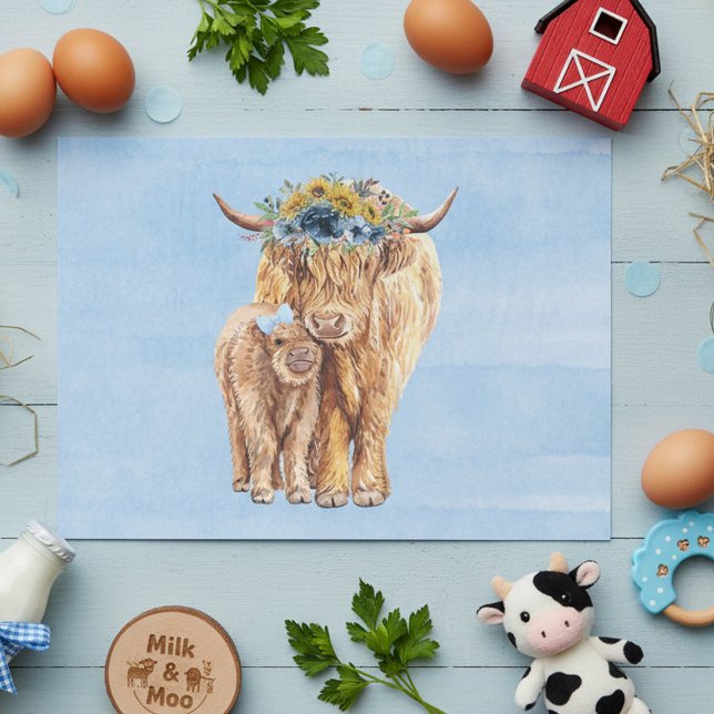 Highland Cow Scotland Blue Mama Baby Calf Tissue Paper (Creator Uploaded)