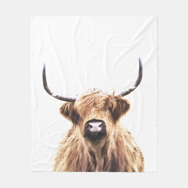 Highland cow scottish animal portrait fleece blanket (Front)