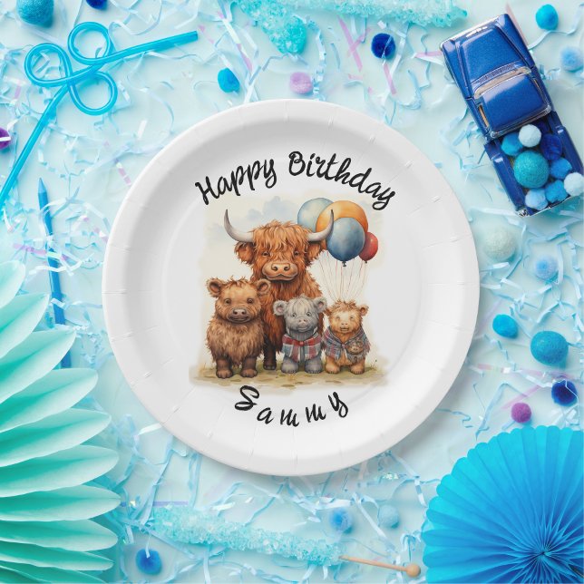Highland Cow Scottish Birthday Plates, Customize Paper Plate (Creator Uploaded)