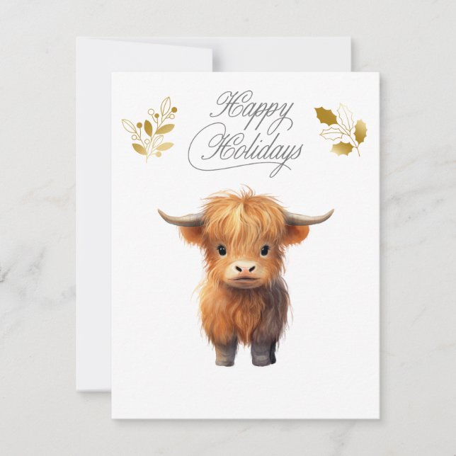 Highland Cow Seasonal Holiday Card (Front)