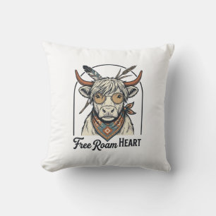 Highland Cow Shirt Free Spirit Vintage Engraving A Throw Pillow