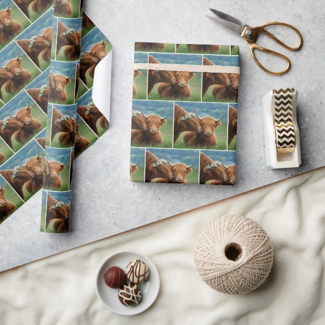 Highland Cow Showing Affection Wrapping Paper (Crafts)