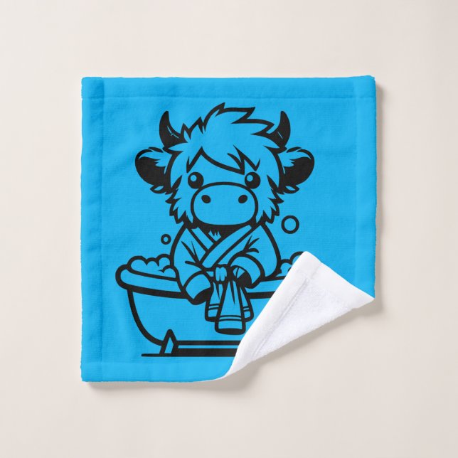 Highland Cow Sky Blue Bath Towel Set (Wash Cloth)