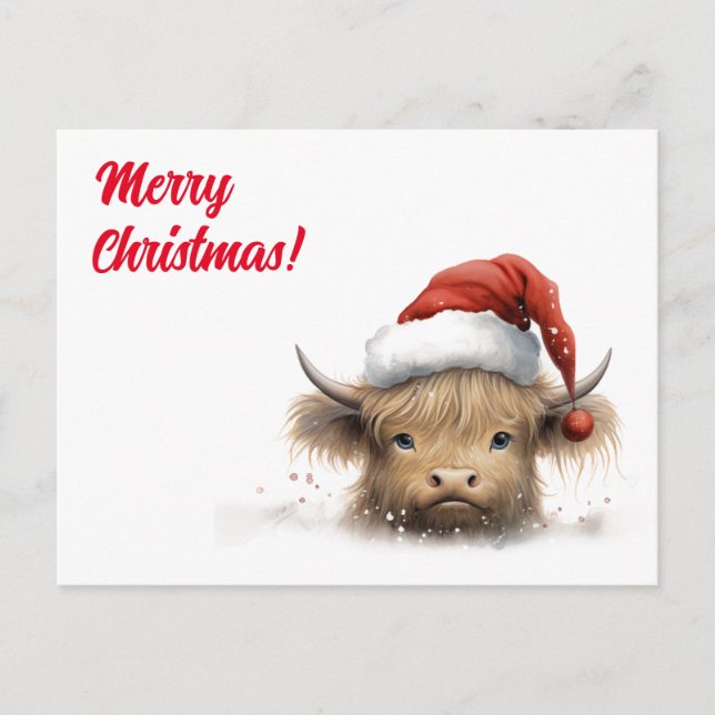 Highland Cow Snow Christmas Personalized Holiday Postcard (Front)
