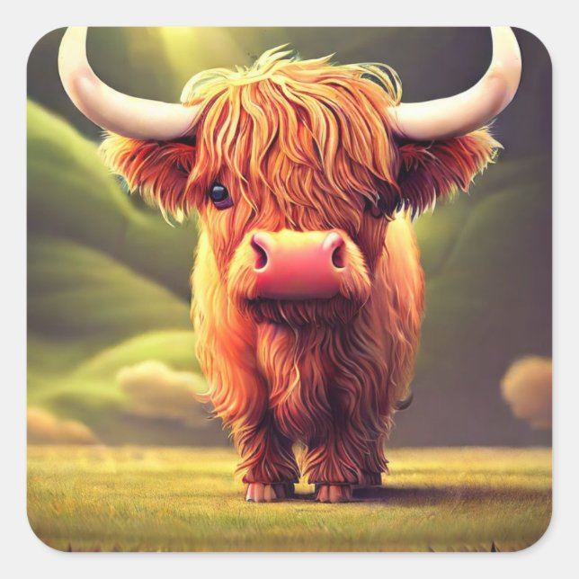 Highland Cow Square Sticker (Front)