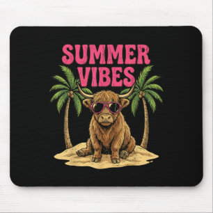 Highland Cow Summer Vibes Sungles Beach Trocal Mouse Pad