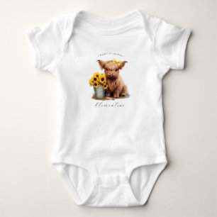 Highland Cow Sunflower Bucket  Baby Bodysuit