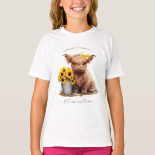 Highland Cow Sunflower Bucket Girls' T-Shirt