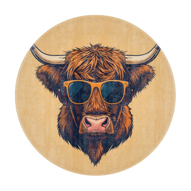 Highland Cow Sunglasses Funky Scottish  Cutting Board (Front)