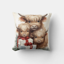 Highland Cow Theme Christmas 16 x 16 in Pillow