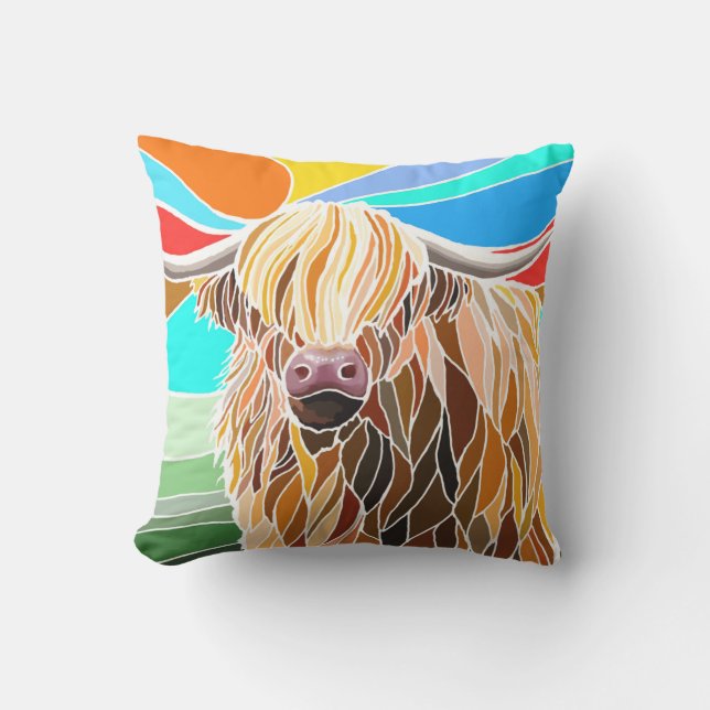 Highland Cow Throw Pillow (Front)