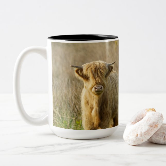 Highland Cow Two-Tone Coffee Mug (With Donut)