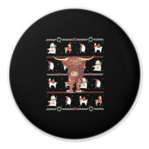 Highland Cow Ugly Christmas Ceramic Knob
