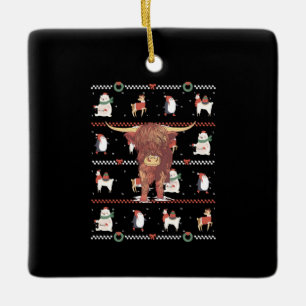 Highland Cow Ugly Christmas Ceramic Ornament
