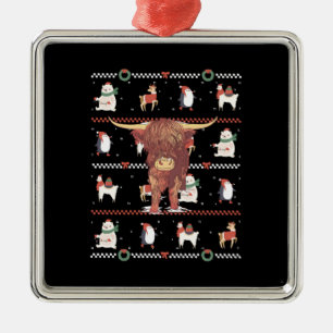 Highland Cow Ugly Christmas Metal Ornament