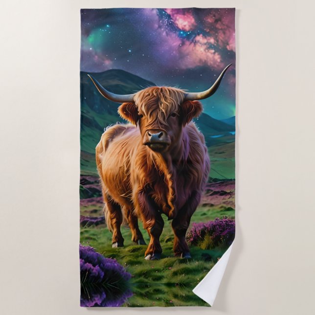 Highland Cow Under The stars Beach Towel (Front)