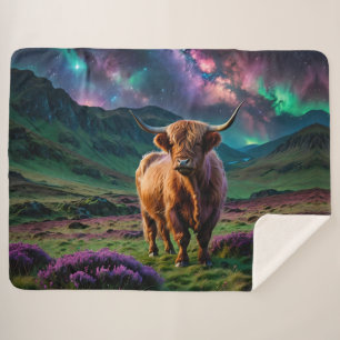 Highland Cow Under The stars Sherpa Blanket