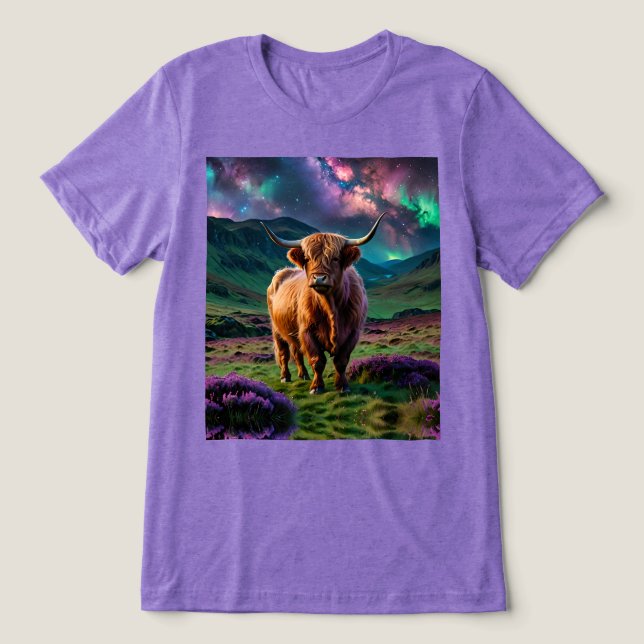 Highland Cow Under The Stars Tri-Blend Shirt (Design Front)