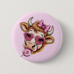 Highland Cow Valentine Coquette Valentine's Day 2 Inch Round Button