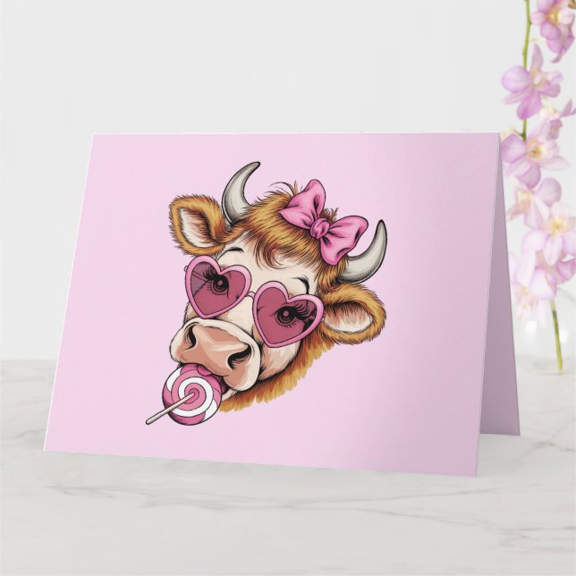 Highland Cow Valentine Coquette Valentine's Day  Card (Orchid)
