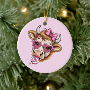 Highland Cow Valentine Coquette Valentine's Day  Ceramic Ornament